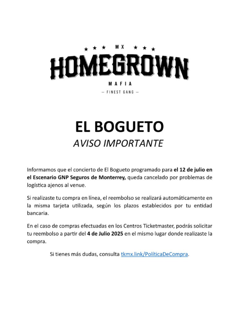 EL BOGUETO MONTERREY CANCELADO ESCENARIO GNP SEGUROS