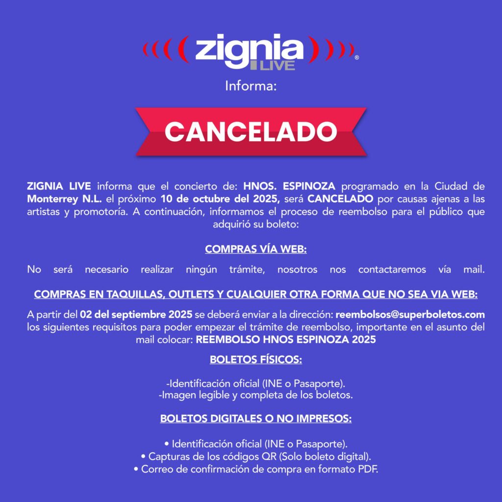 EVENTO CANCELADO HERMANOS ESPINOZA ARENA MONTERREY