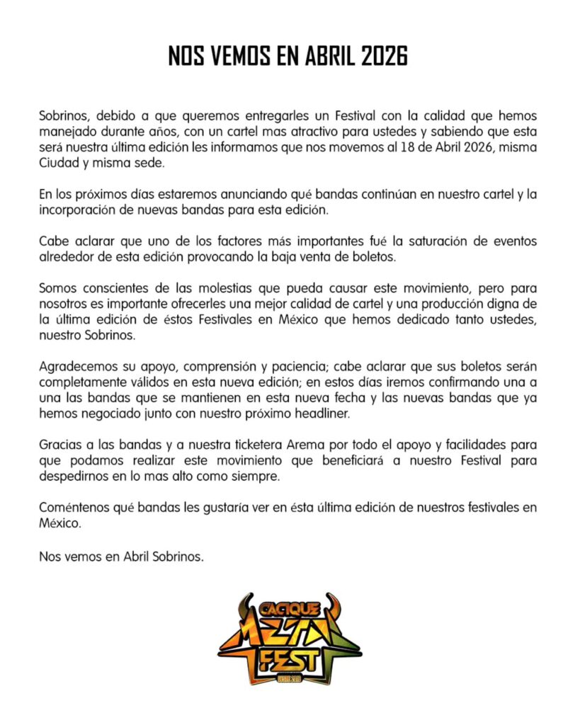 EVENTO POSPUESTO CACIQUE METAL FEST 2025