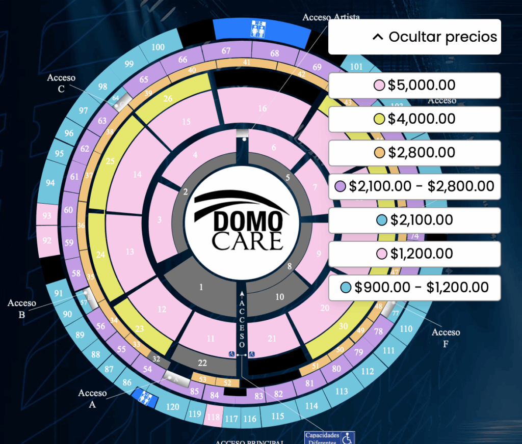 MAPA DE ZONAS Y PRECIOS MIGUEL BOSÉ DOMO CARE
