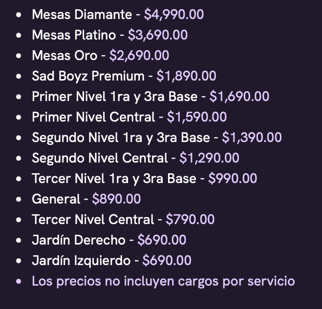 PRECIOS JUNIOR H MONTERREY 2025
