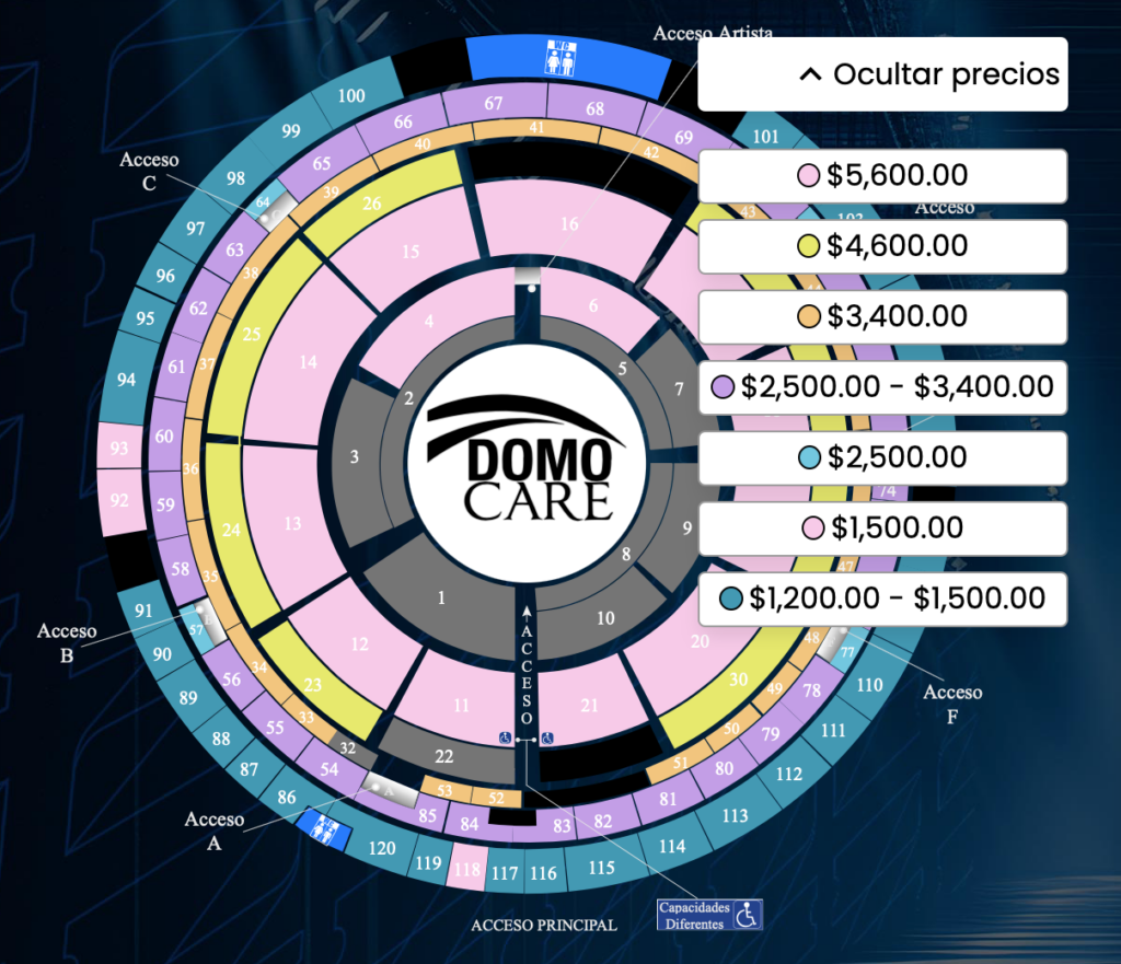 MAPA DE PRECIOS CARIN LEÓN MONTERREY 2026 DOMO CARE