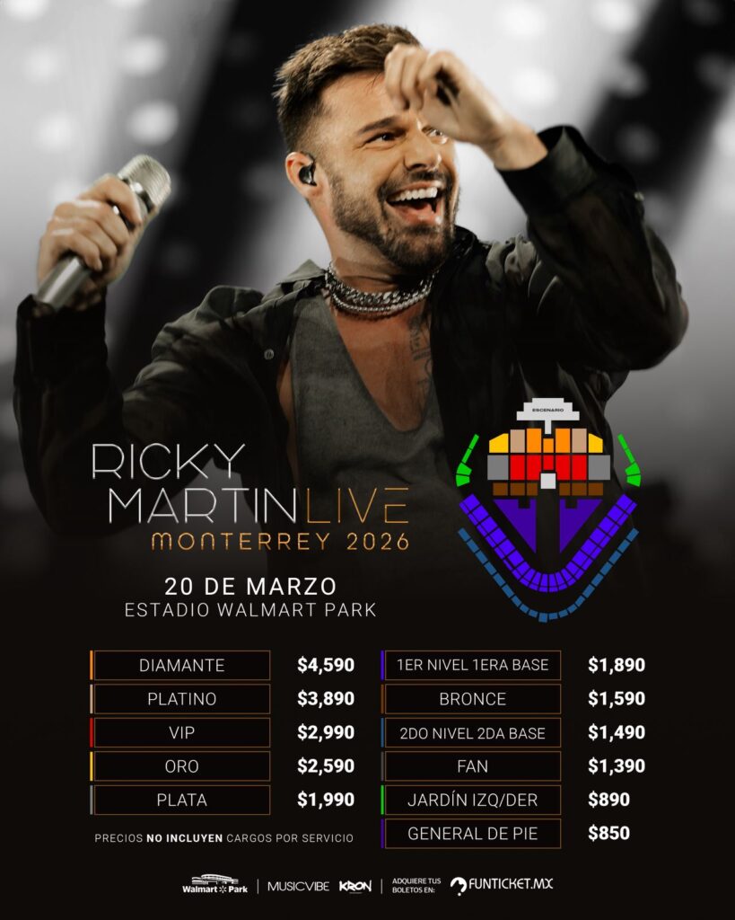 MAPA DE PRECIOS RICKY MARTIN MONTERREY 2026
