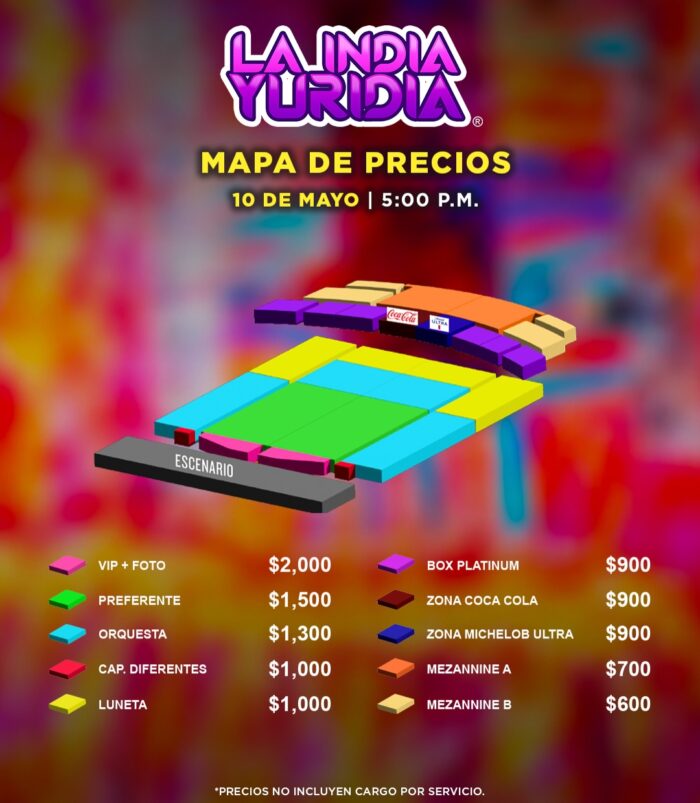 MAPA DE PRECIOS LA INDIA YURIDIA MONTERREY 2026 SHOWCENTER COMPLEX