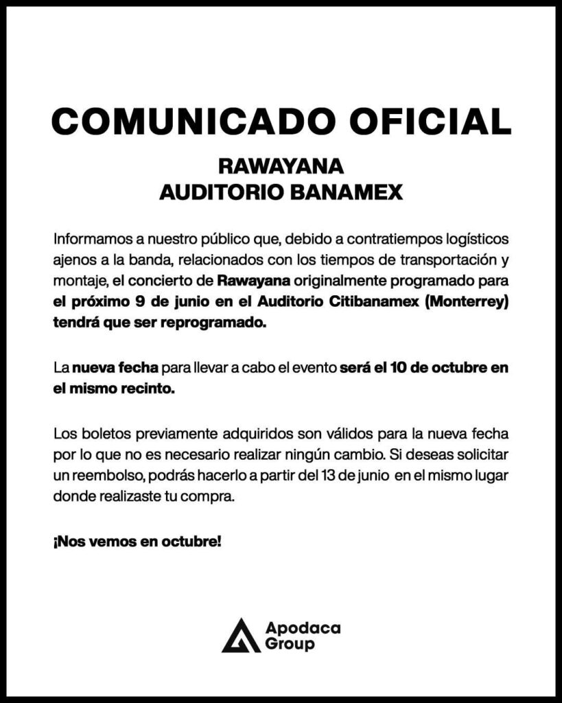 CAMBIO DE FECHA RAWAYANA MONTERREY 2026 AUDITORIO BANAMEX