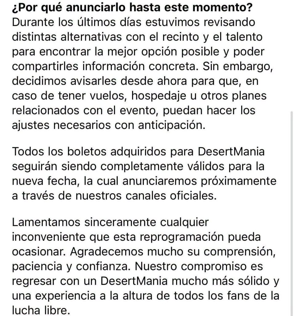 EVENTO POSPUESTO DESERTMANIA MONTERREY 2026 CINTERMEX