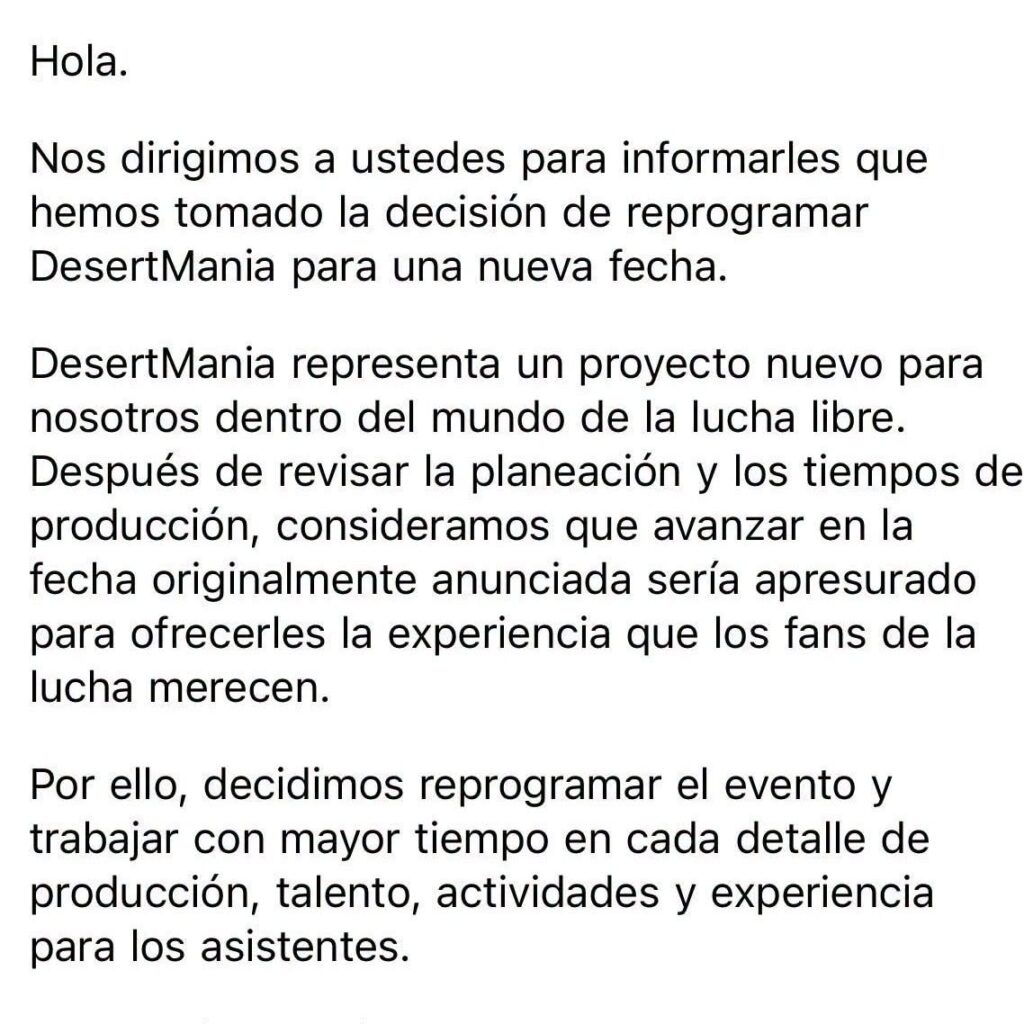 EVENTO POSPUESTO DESERTMANIA MONTERREY 2026 CINTERMEX