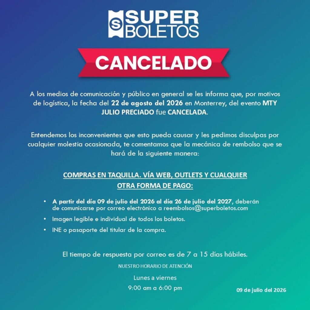 JULIO PRECIADO MONTERREY 2026 ARENA MONTERREY CANCELADO