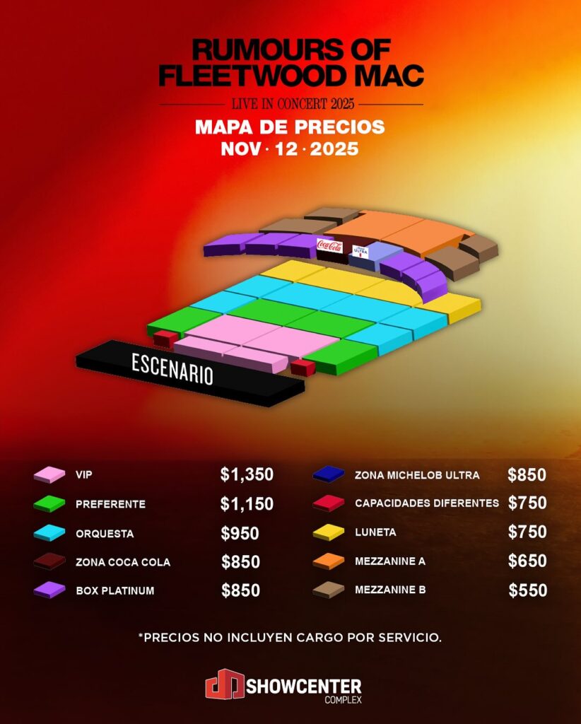 MAPA ZONAS Y PRECIOS RUMOURS OF FLEETWOOD MAC SHOWCENTER COMPLEX