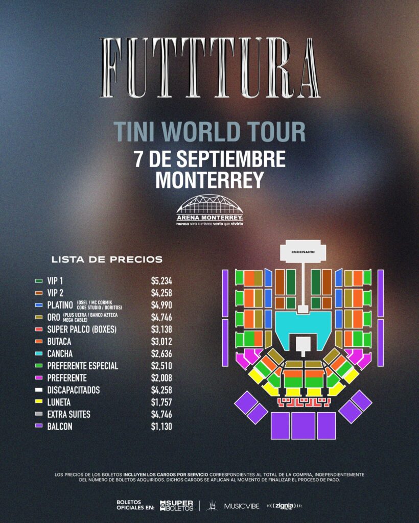 MAPA DE PRECIOS TINI MONTERREY 2026 ARENA MONTERREY