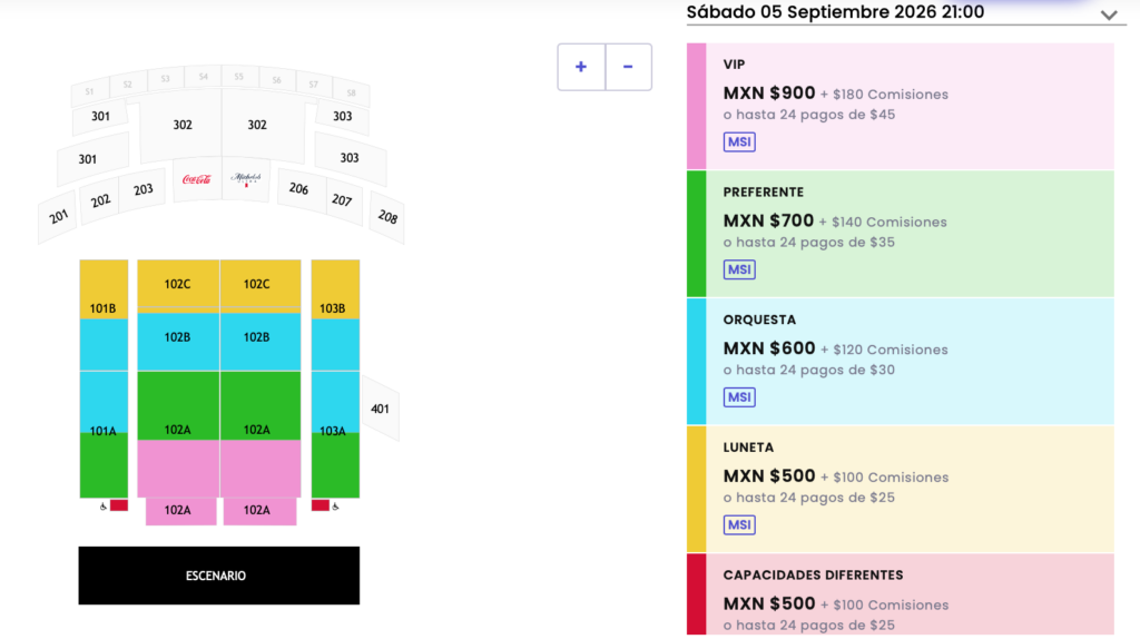 MAPA DE PRECIOS PALOMA MORPHY MONTERREY 2026 SHOWCENTER COMPLEX