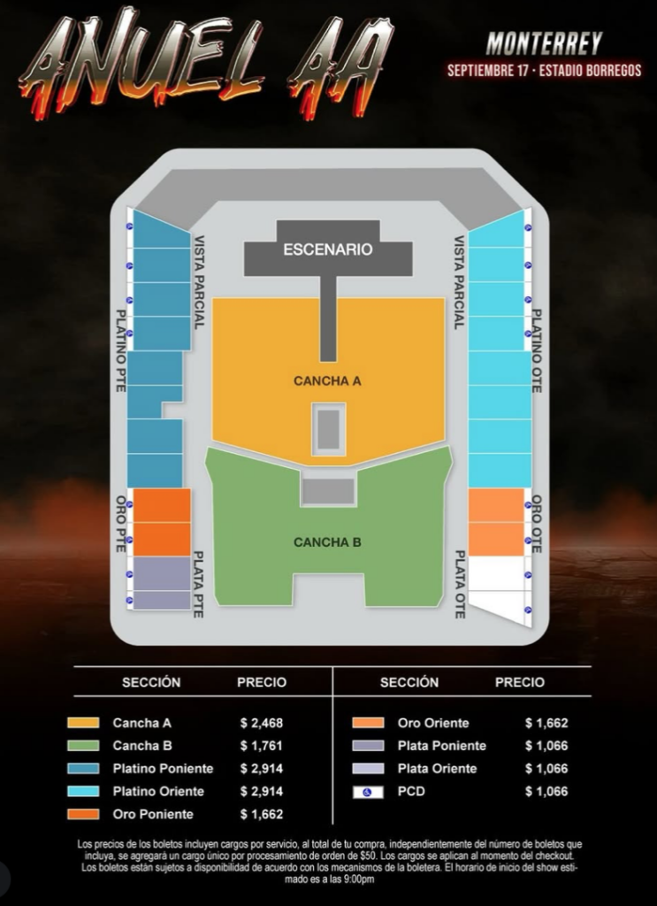 MAPA DE PRECIOS ANUEL AA MONTERREY 2026 ESTADIO BORREGOS