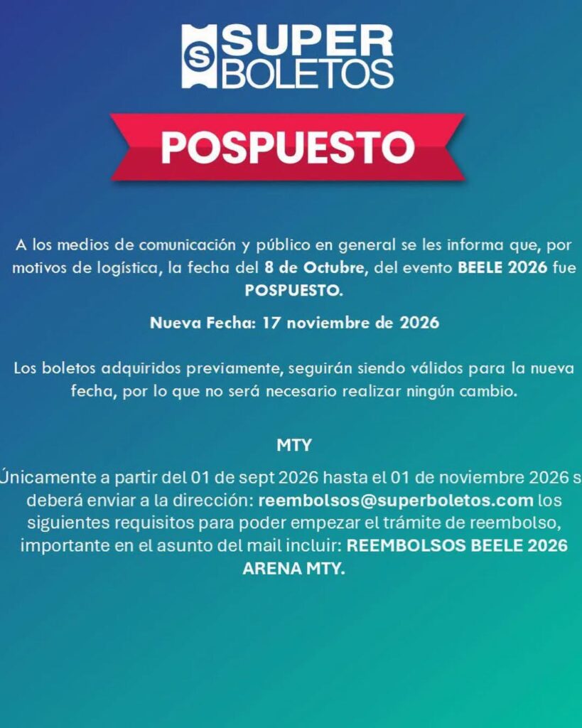 NUEVA FECHA BEÉLE MONTERREY 2026 ARENA MONTERREY