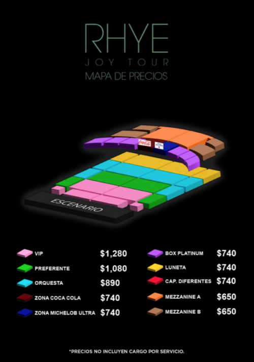 MAPA DE PRECIOS RHYE MONTERREY 2026 SHOWCENTER COMPLEX