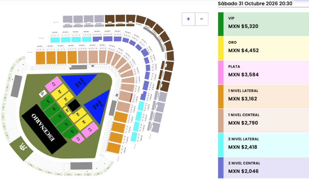 MAPA DE PRECIOS TITO DOUBLE P MONTERREY 2026 WALMART PARK