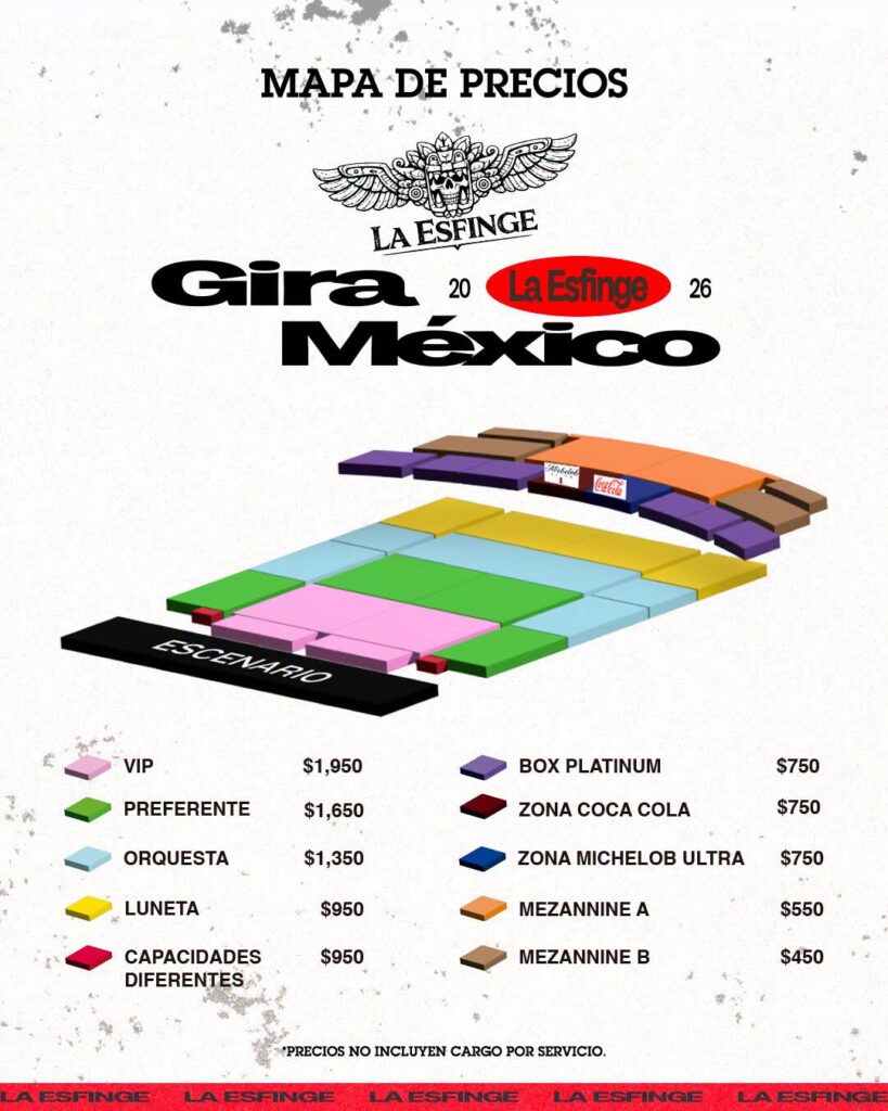 MAPA DE PRECIOS LA ESFINGE MONTERREY 2026 SHOWCENTER COMPLEX