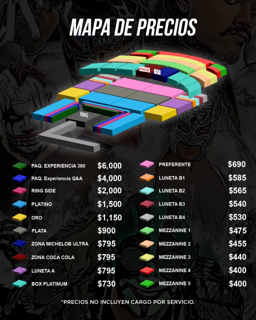 MAPA DE PRECIOS LUCHA LIBRE AAA MONTERREY 2026 SHOWCENTER COMPLEX