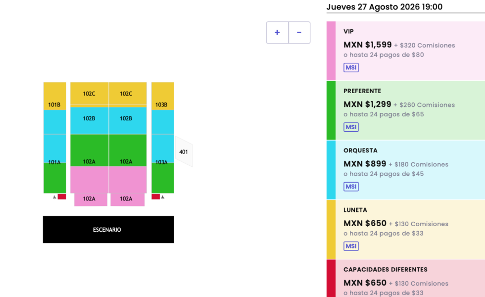 MAPA DE PRECIOS JUAN LUCAS MARTIN MONTERREY 2026 SHOWCENTER COMPLEX