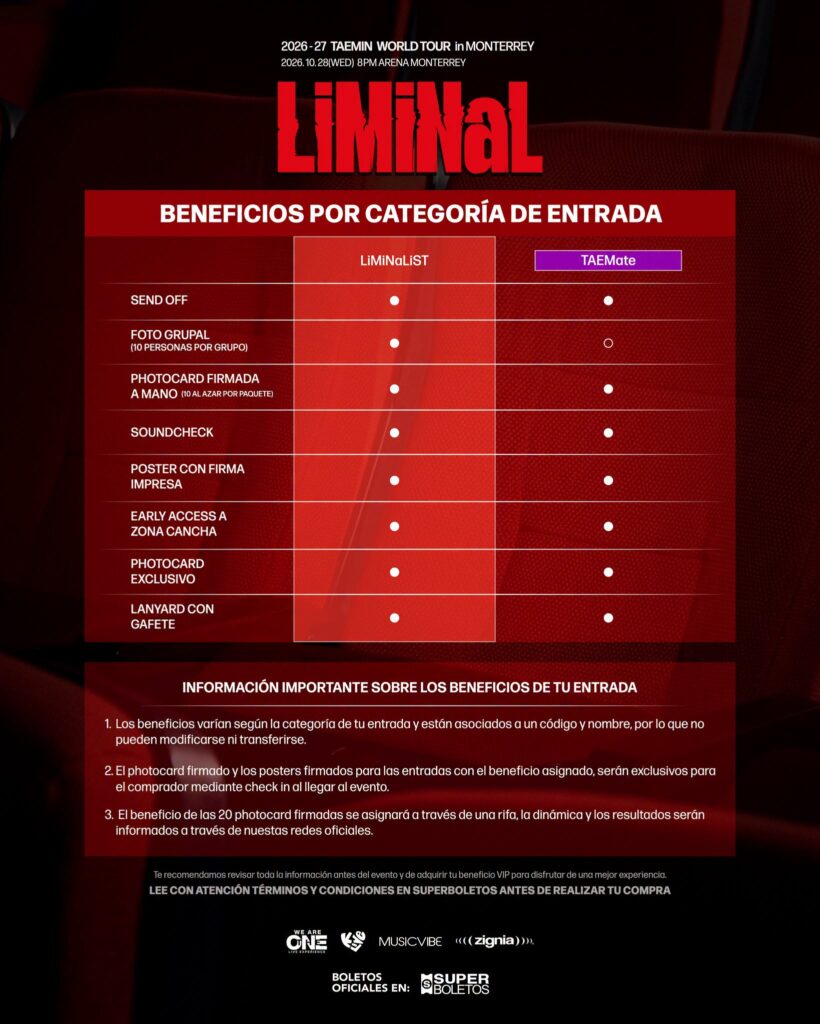 BENEFICIOS BOLETOS TAEMIN MONTERREY 2026 ARENA MONTERREY