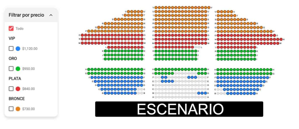 MAPA DE PRECIOS ROSA DE DOS AROMAS MONTERREY 2026 AUDITORIO RÍO 70